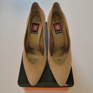 Anne Klein Camel Suede 3.5" High Heel Pump Sz 8M Vintage